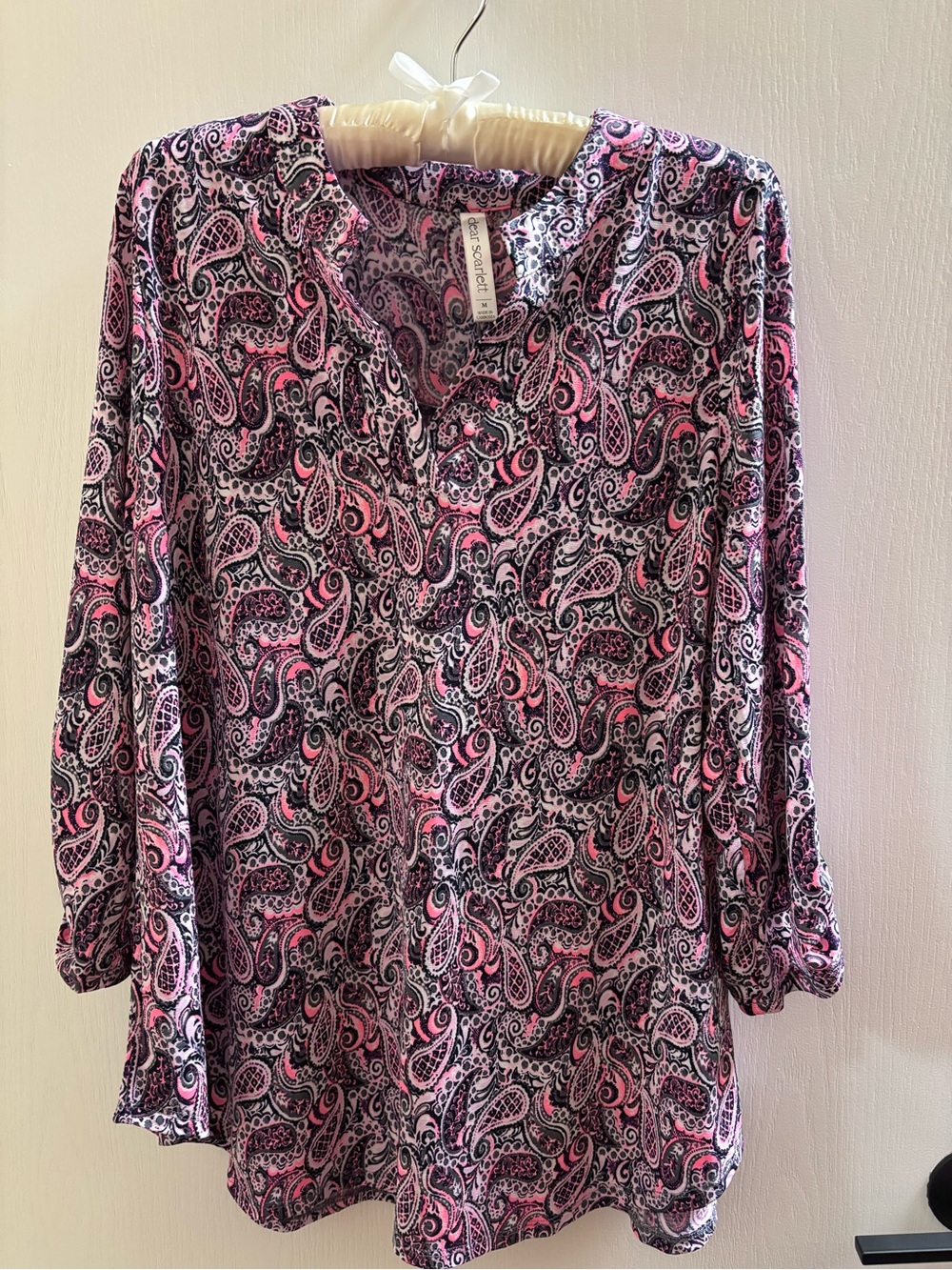 Dear Scarlett Paisley V-Neck Tunic Top - Pink & Black. medium